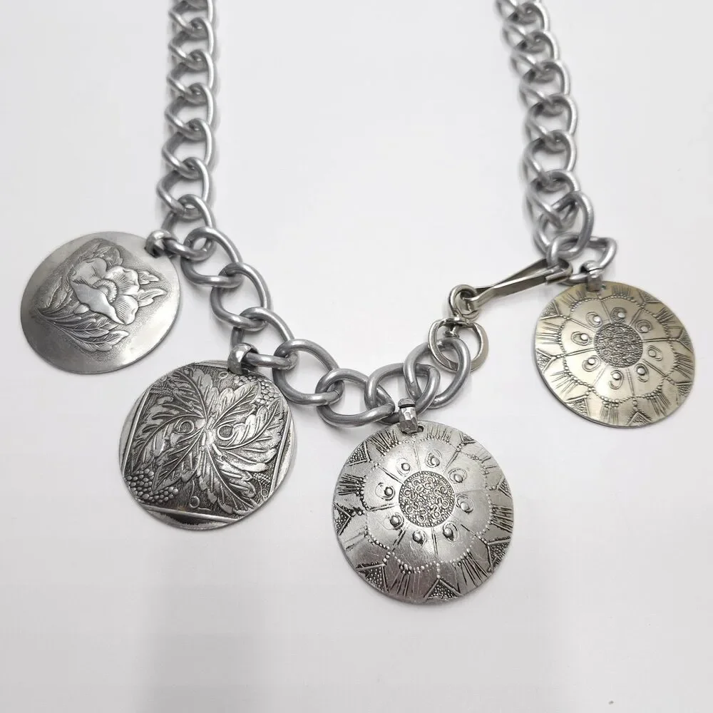 Vintage Aluminum Chain Belt Floral Medallion Fully Adjustable Up To 33